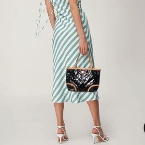 Coach Payton Black Patent Lather Mini Tote with Tan Trim